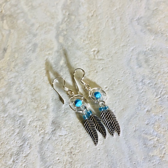 Sterling Silver Native Dream Catcher Earrings 925 - Picture 2 of 3